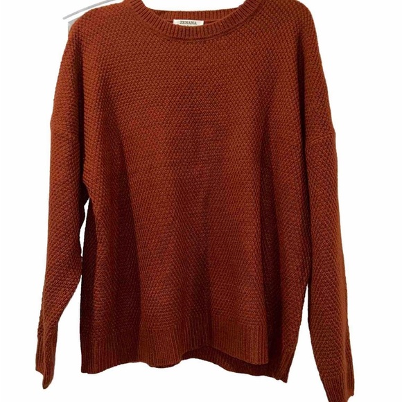 Zenana Waffle Knit Rust Sweater Large - Picture 1 of 8